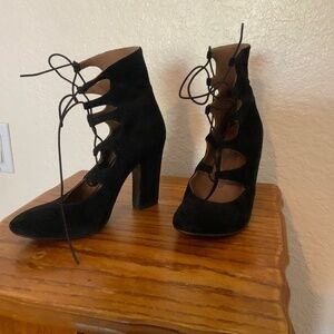 Sigerson Morrison Black Suede Lace Up Open Front Boots - Size 8